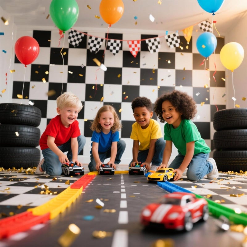 LYLYCTY Checkered Backdrop Cars Race Car Photo Backdrop for Birthday Party Decortaions Black and White Background for Photography 7x5ft - Image 4